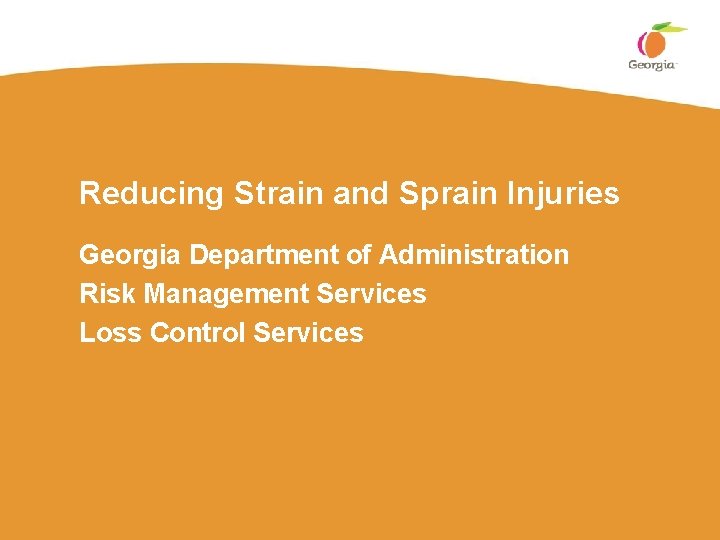 Reducing Strain and Sprain Injuries Georgia Department of Administration Risk Management Services Loss Control