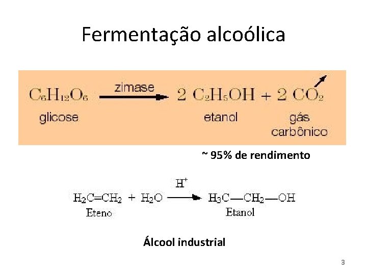 Fermentação alcoólica ~ 95% de rendimento Álcool industrial 3 