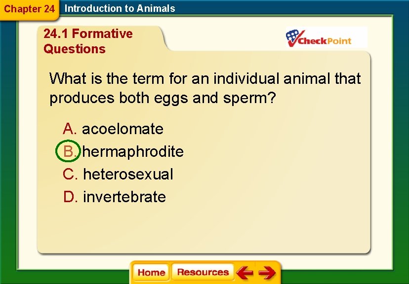 Chapter 24 Introduction to Animals 24. 1 Formative Questions What is the term for