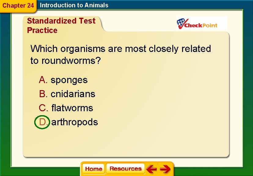 Chapter 24 Introduction to Animals Standardized Test Practice Which organisms are most closely related