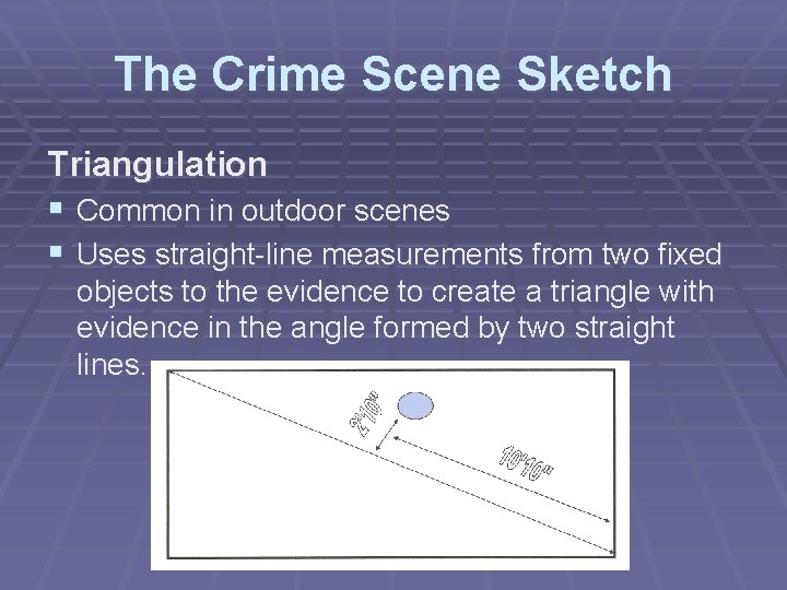 The Crime Scene Sketch Triangulation § Common in outdoor scenes § Uses straight-line measurements