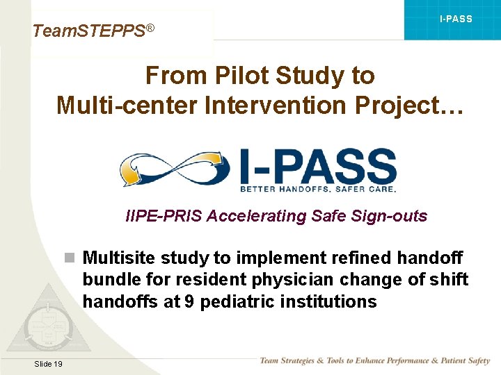 I-PASS Team. STEPPS® From Pilot Study to Multi-center Intervention Project… IIPE-PRIS Accelerating Safe Sign-outs