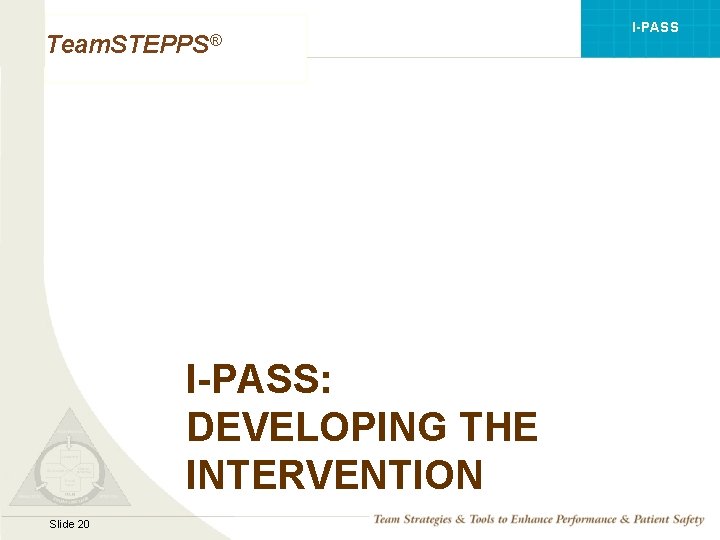 I-PASS Team. STEPPS® I-PASS: DEVELOPING THE INTERVENTION Mod 1 05. 2 Page 20 Slide