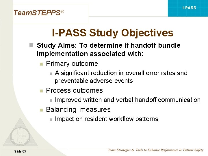 I-PASS Team. STEPPS® I-PASS Study Objectives n Study Aims: To determine if handoff bundle