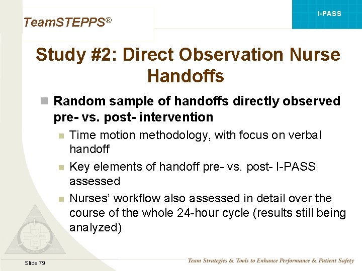 I-PASS Team. STEPPS® Study #2: Direct Observation Nurse Handoffs n Random sample of handoffs