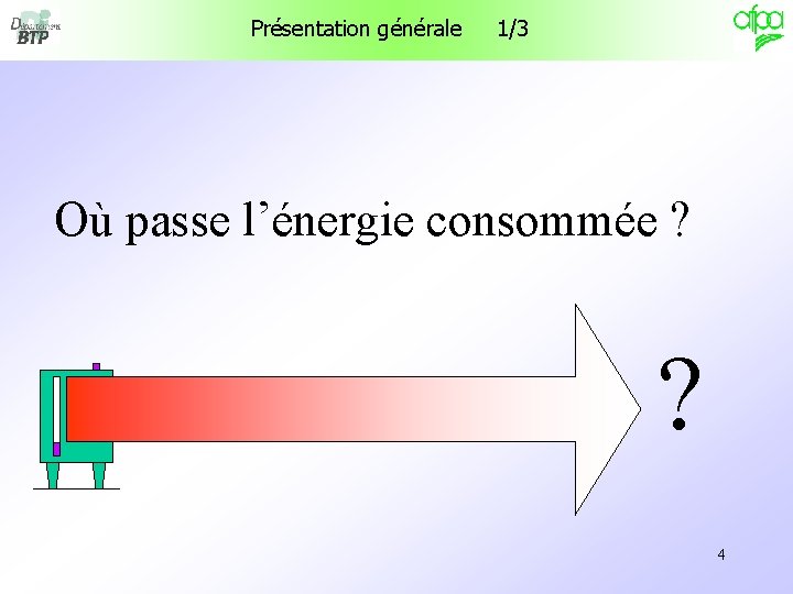 Présentation générale 1/3 Où passe l’énergie consommée ? ? 4 Présentation générale 1/3 Où passe l’énergie consommée ? ? 4
