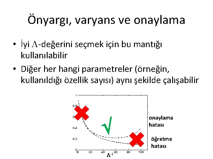 Önyargı, varyans ve onaylama • İyi -değerini seçmek için bu mantığı kullanılabilir • Diğer Önyargı, varyans ve onaylama • İyi -değerini seçmek için bu mantığı kullanılabilir • Diğer