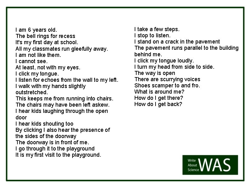 I am 6 years old. The bell rings for recess It's my first day