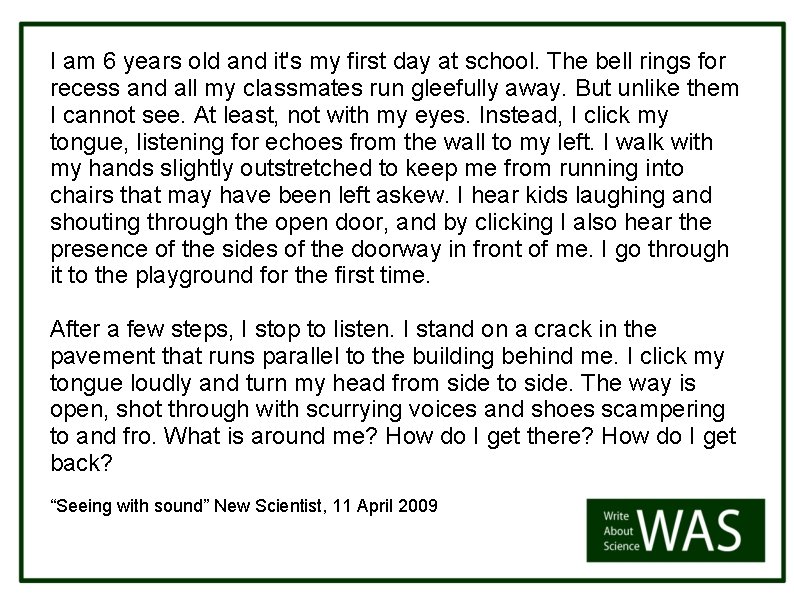 I am 6 years old and it's my first day at school. The bell