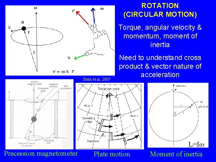 ROTATION (CIRCULAR MOTION) Torque, angular velocity & momentum, moment of inertia Stein et al,