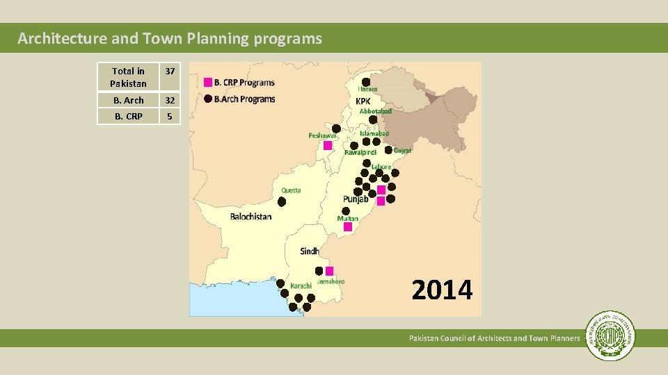 Architecture and Town Planning programs Total in Pakistan 37 B. Arch 32 B. CRP