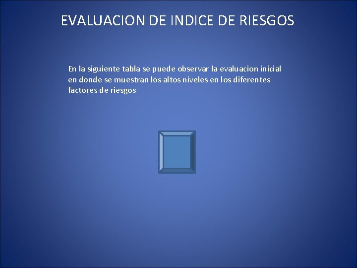 EVALUACION DE INDICE DE RIESGOS En la siguiente tabla se puede observar la evaluacion