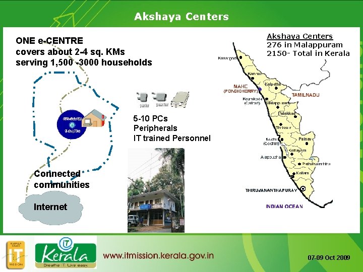 Akshaya Centers ONE e-CENTRE covers about 2 -4 sq. KMs serving 1, 500 -3000