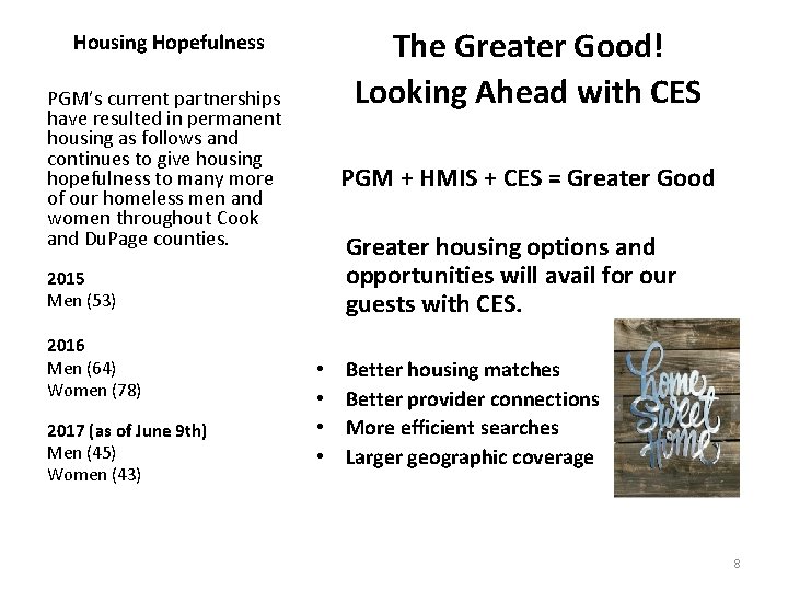 The Greater Good! Looking Ahead with CES Housing Hopefulness PGM’s current partnerships have resulted