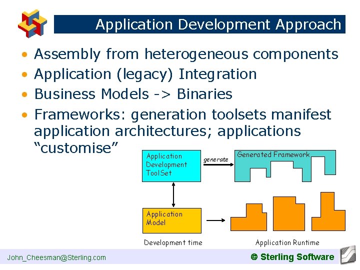 Application Development Approach • • Assembly from heterogeneous components Application (legacy) Integration Business Models