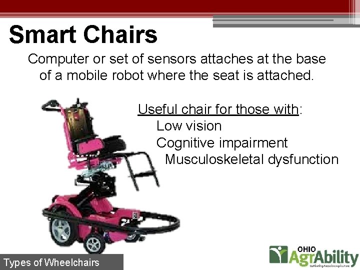 Smart Chairs Computer or set of sensors attaches at the base of a mobile