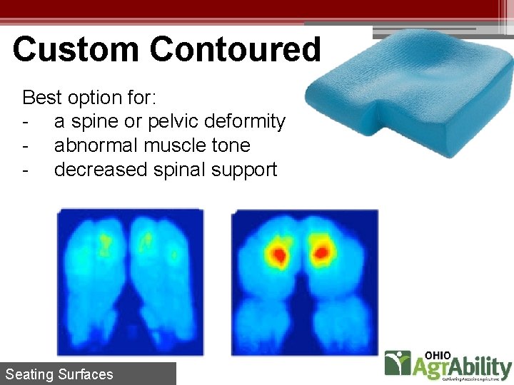 Custom Contoured Best option for: - a spine or pelvic deformity - abnormal muscle