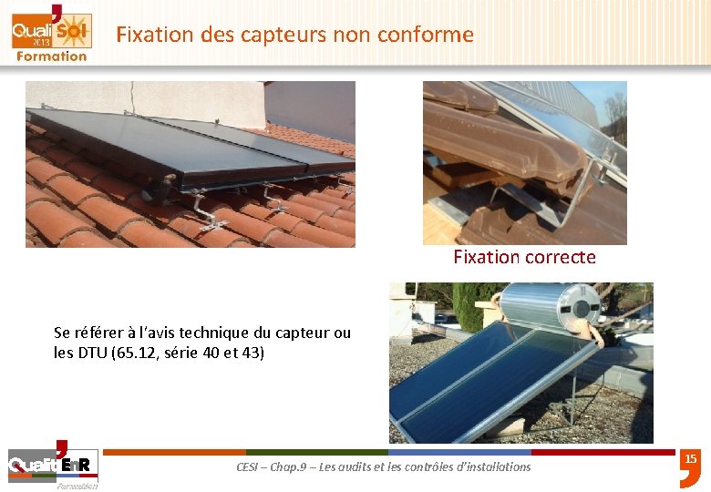 Fixation des capteurs non conforme Fixation correcte Se référer à l’avis technique du capteur