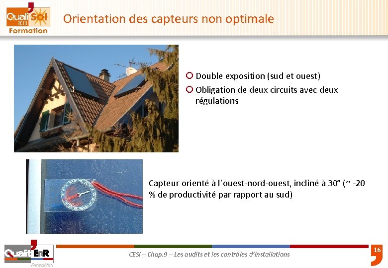 Orientation des capteurs non optimale ¡ Double exposition (sud et ouest) ¡ Obligation de