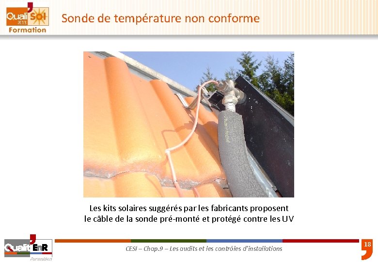 Sonde de température non conforme Les kits solaires suggérés par les fabricants proposent le