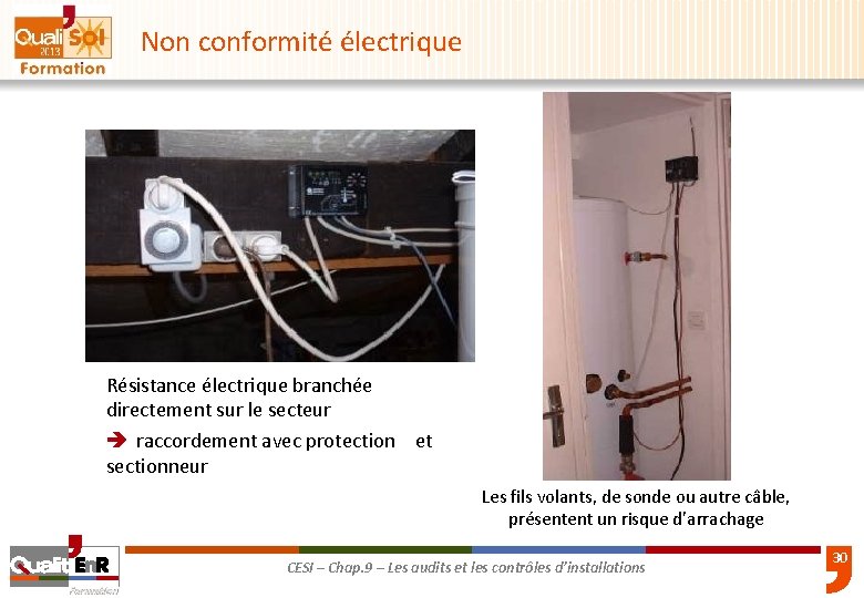Non conformité électrique Résistance électrique branchée directement sur le secteur raccordement avec protection et