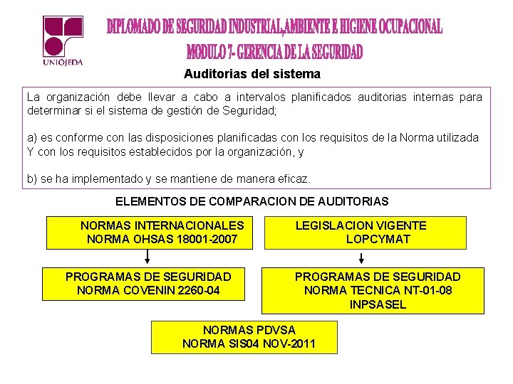 Auditorias del sistema La organización debe llevar a cabo a intervalos planificados auditorias internas