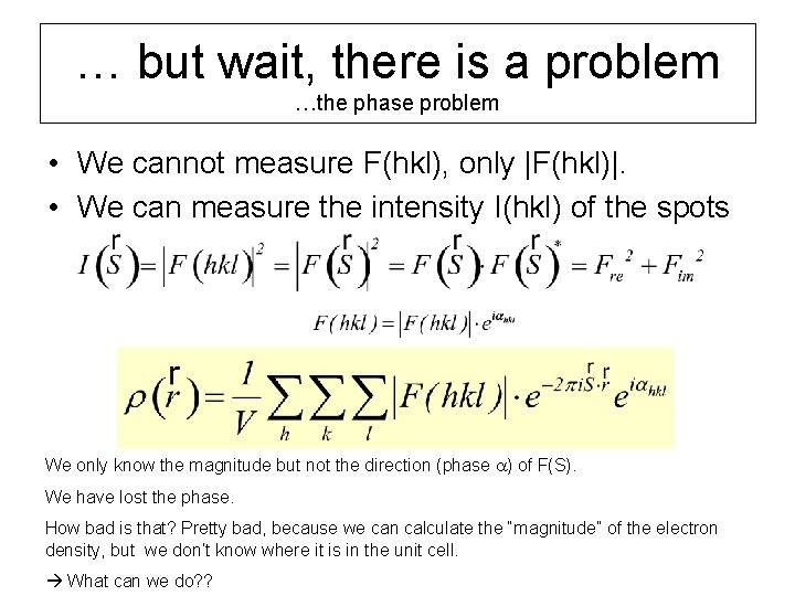 … but wait, there is a problem …the phase problem • We cannot measure