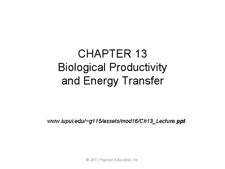 CHAPTER 13 Biological Productivity and Energy Transfer www. iupui. edu/~g 115/assets/mod 16/Ch 13_Lecture. ppt