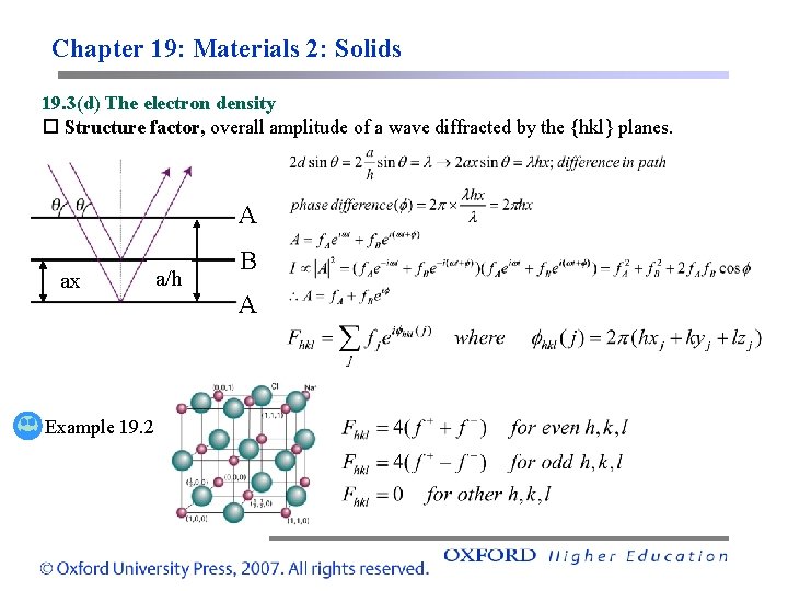 Chapter 19: Materials 2: Solids 19. 3(d) The electron density Structure factor, overall amplitude