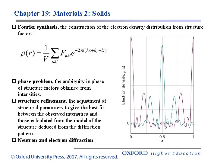 Chapter 19: Materials 2: Solids Fourier synthesis, the construction of the electron density distribution
