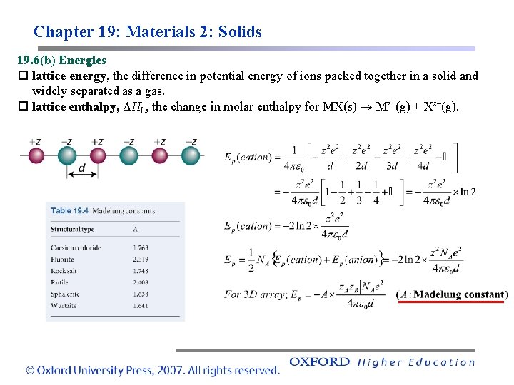 Chapter 19: Materials 2: Solids 19. 6(b) Energies lattice energy, the difference in potential