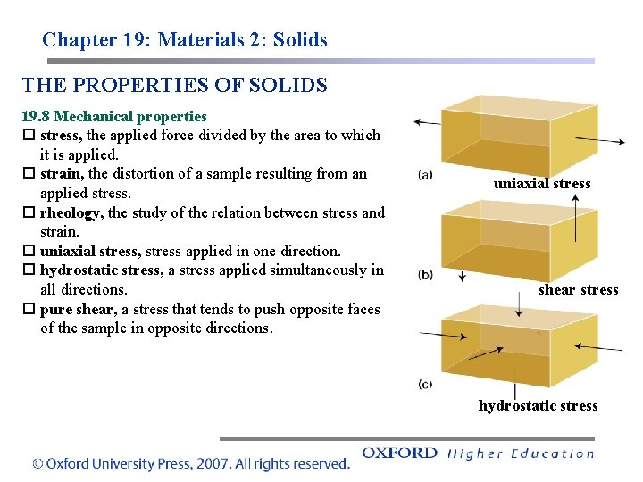 Chapter 19: Materials 2: Solids THE PROPERTIES OF SOLIDS 19. 8 Mechanical properties stress,