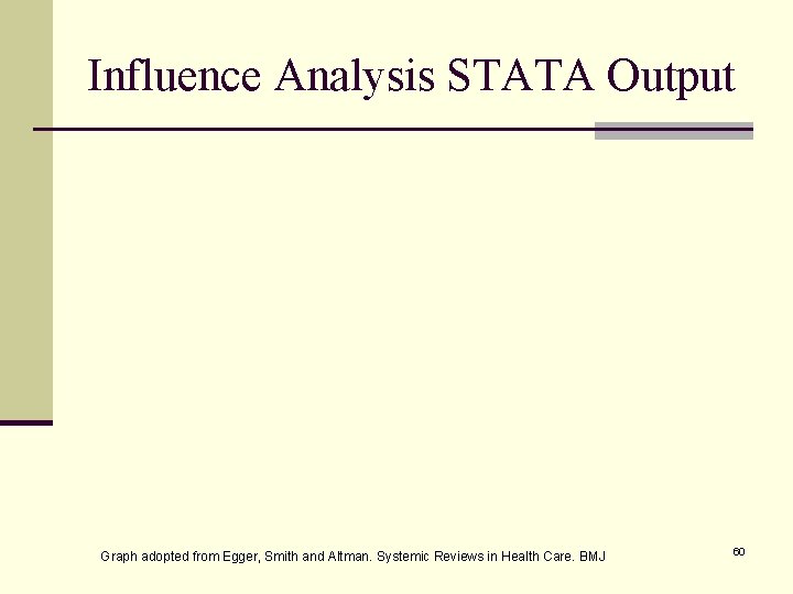 Influence Analysis STATA Output Graph adopted from Egger, Smith and Altman. Systemic Reviews in