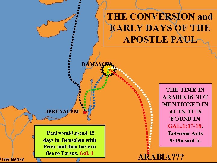 THE CONVERSION and Blank 9 DAYS OF THE EARLY APOSTLE PAUL DAMASCUS JERUSALEM Paul