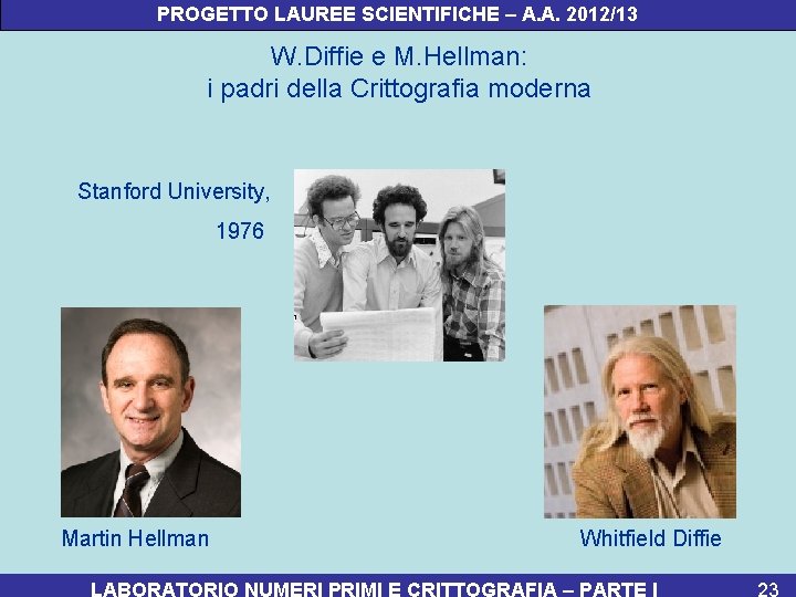 PROGETTO LAUREE SCIENTIFICHE – A. A. 2012/13 W. Diffie e M. Hellman: i padri