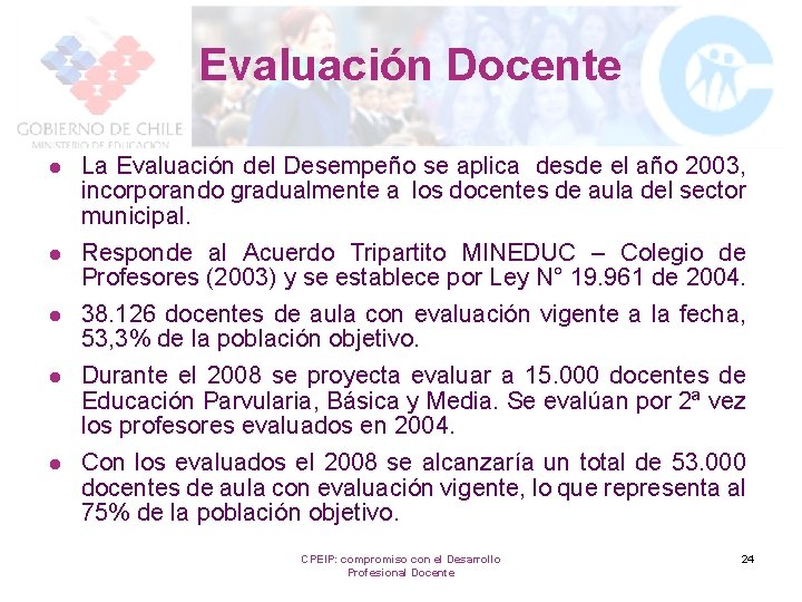 Evaluación Docente l l l La Evaluación del Desempeño se aplica desde el año