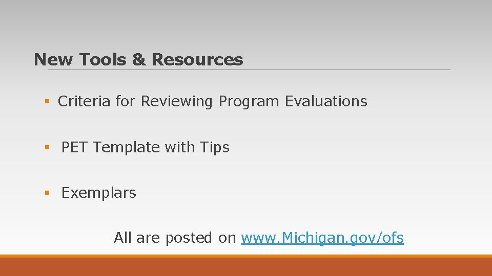 New Tools & Resources § Criteria for Reviewing Program Evaluations § PET Template with New Tools & Resources § Criteria for Reviewing Program Evaluations § PET Template with