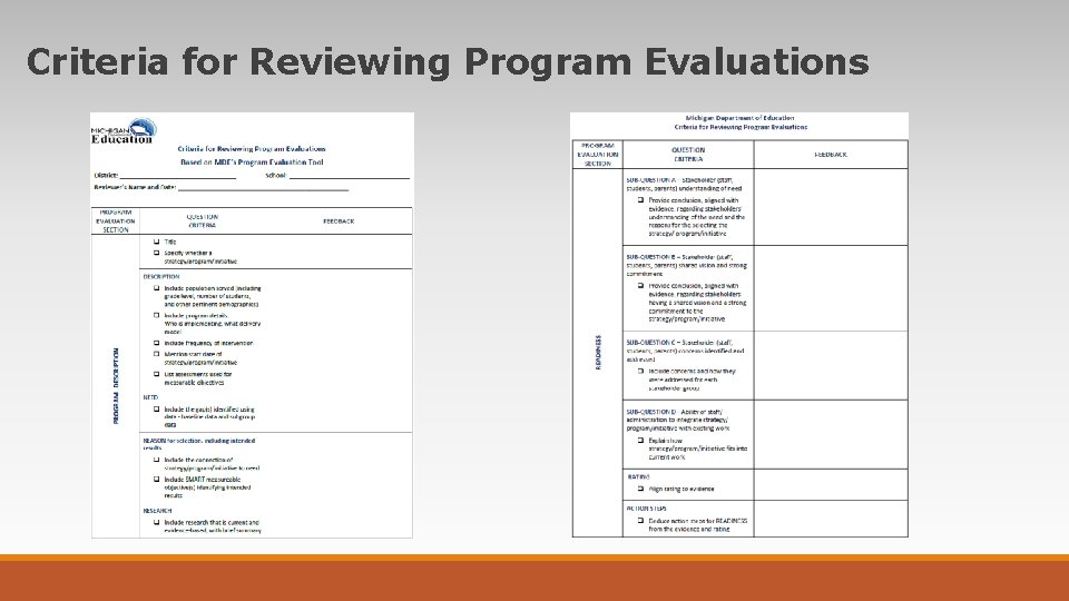 Criteria for Reviewing Program Evaluations Criteria for Reviewing Program Evaluations