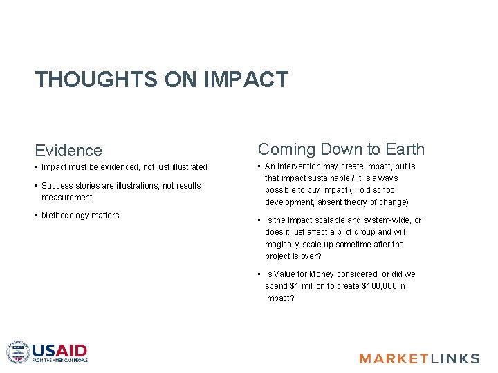 THOUGHTS ON IMPACT Evidence Coming Down to Earth • Impact must be evidenced, not