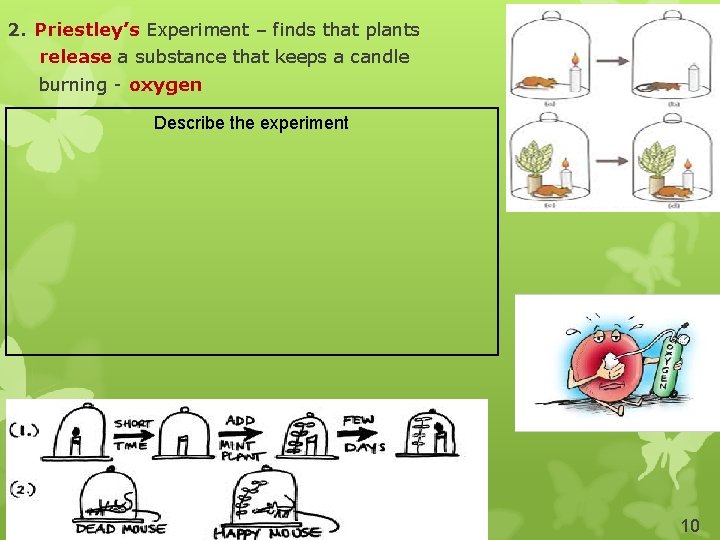 2. Priestley’s Experiment – finds that plants release a substance that keeps a candle