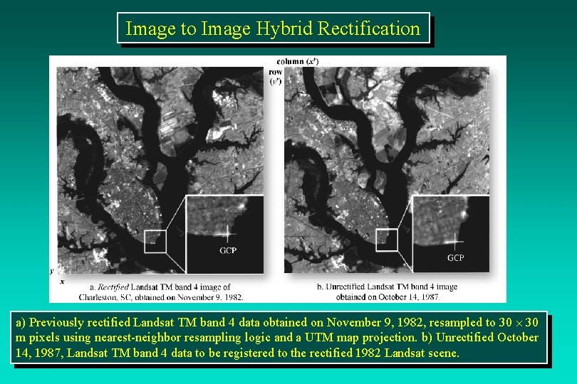 Image to Image Hybrid Rectification a) Previously rectified Landsat TM band 4 data obtained