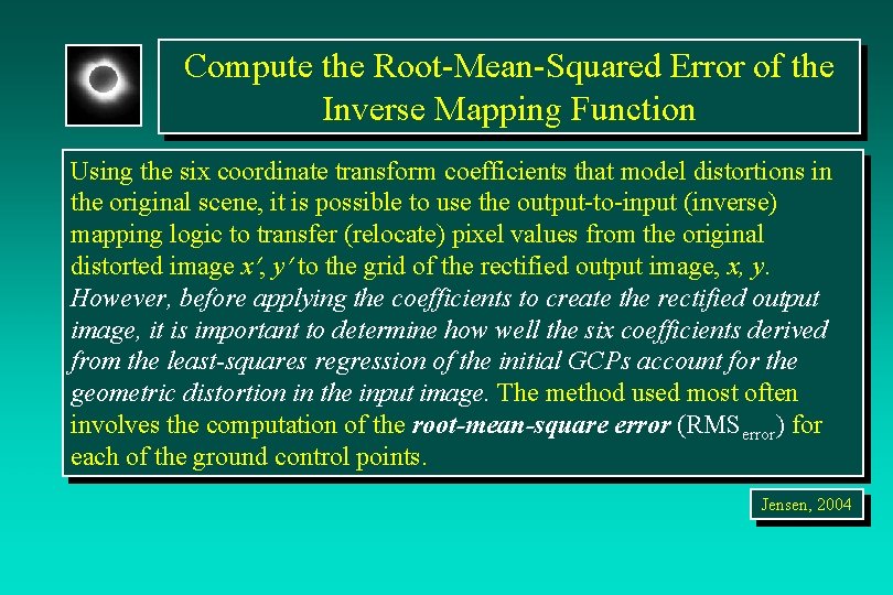 Compute the Root-Mean-Squared Error of the Inverse Mapping Function Using the six coordinate transform