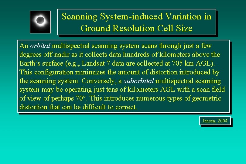 Scanning System-induced Variation in Ground Resolution Cell Size An orbital multispectral scanning system scans