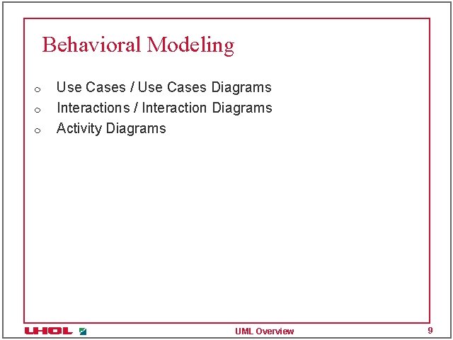Behavioral Modeling m m m Use Cases / Use Cases Diagrams Interactions / Interaction
