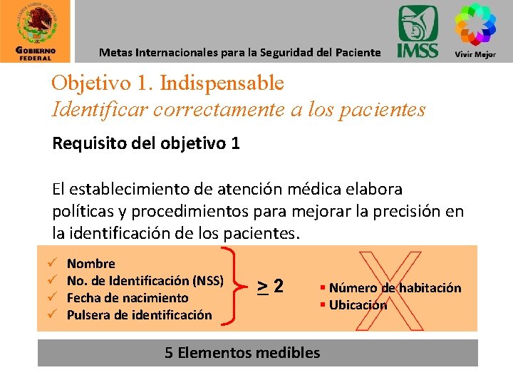 Metas Internacionales para la Seguridad del Paciente Objetivo 1. Indispensable Identificar correctamente a los