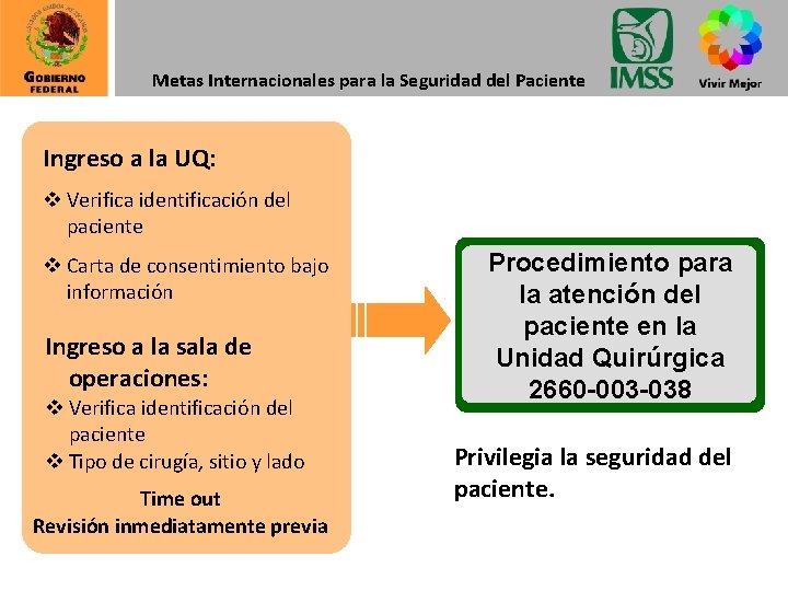 Metas Internacionales para la Seguridad del Paciente Ingreso a la UQ: v Verifica identificación