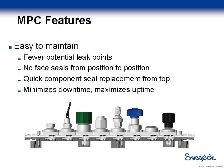 MPC Features Easy to maintain Fewer potential leak points No face seals from position