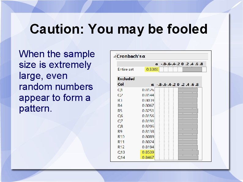 Caution: You may be fooled When the sample size is extremely large, even random Caution: You may be fooled When the sample size is extremely large, even random