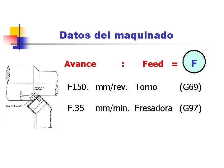 Datos del maquinado Avance : Feed = F 150. mm/rev. Torno F. 35 F Datos del maquinado Avance : Feed = F 150. mm/rev. Torno F. 35 F