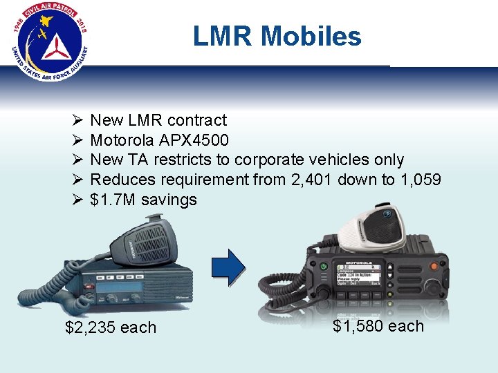 LMR Mobiles Ø Ø Ø New LMR contract Motorola APX 4500 New TA restricts